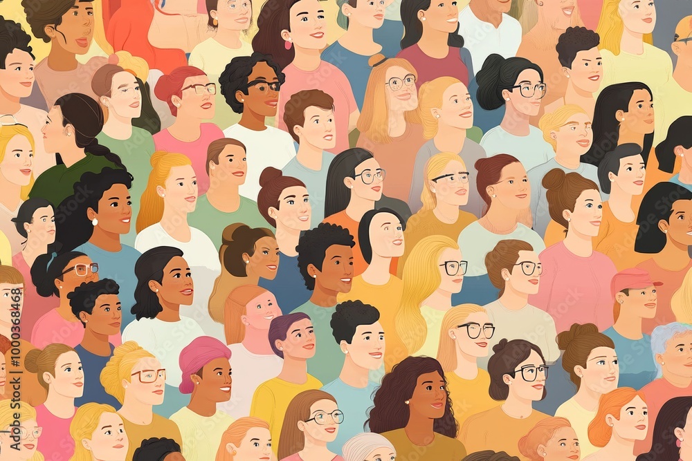 Aufkleber crowd of overlapping human figures in pastel tones representing social diversity unity and the compl