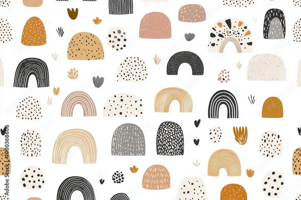 Poster abstract geometric shapes lines and dots in warm earthy tones and monochrome palette representing ba