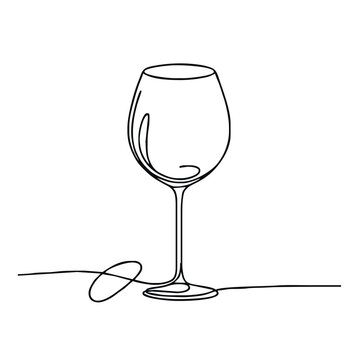 Wine glass. Icon. Vector drawing. One-line drawing. A simple drawing depicting a continuous line of a tableware item for a liquid or drink.