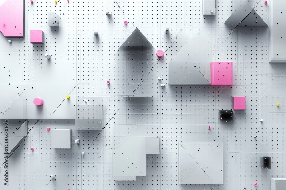 Aufkleber abstract 3d blocks and shapes in a futuristic grayscale and pink palette symbolizing modernity innov