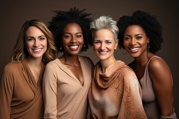 Obraz premium diverse group of women over dark background, international womens day concept.