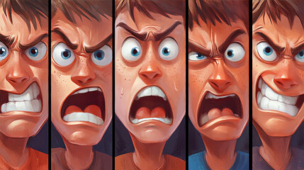 Obraz premium Illustrate a series of human faces each showing different emotions or expressions. This can represent the various aspects of human experience and the complexity of emotional responses 