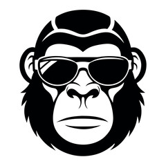 a black and white illustration of a gorilla's face. The gorilla has a serious expression with its eyes closed and its mouth slightly open, as if it is deep in thought