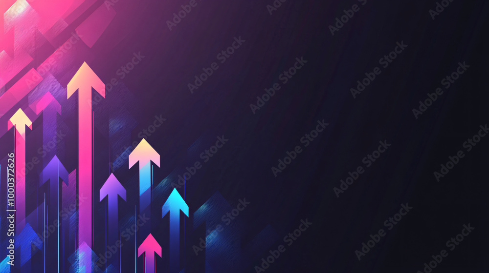 Aufkleber Colorful glowing arrows pointing up on a dark background with space for text, symbolizing growth, success, and progress in business