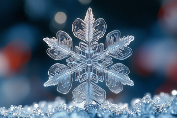 Christmas Snowflake Background with Winter Decorations and Blue Frozen Flakes