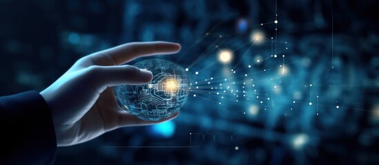 Hand Holding a Digital Sphere with Connected Lines