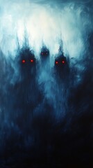 Frightening Red Eyed Ghost Haunting the Shadows of the Forest photo