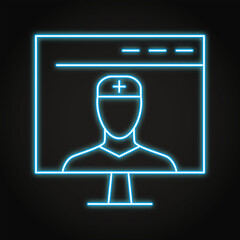 Online doctor consultation neon icon