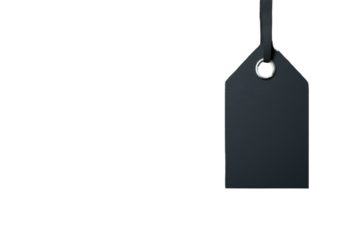 Black tag with string isolated on transparent background.
