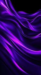 Fototapeta premium Abstract flowing waves of vibrant purple with a smooth, silky texture against a black background, creating a dynamic effect. Ideal for cell phone wallpaper.