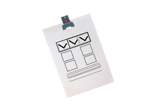 Clipboard with checklist isolated on transparent background.