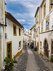 View of a narrow street at the old Jewish Quarter of the historic village of Castelo de Vide, in Alentejo, Portugal
