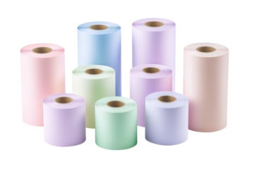 Colorful rolls of craft paper stacked creatively isolated on transparent background.