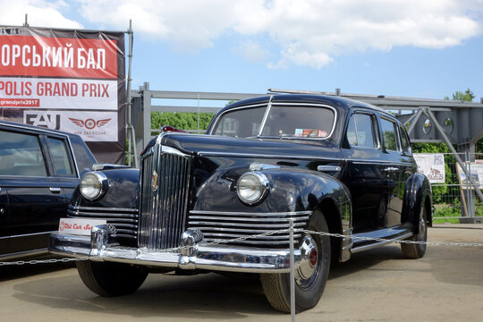 Lviv, Ukraine - June 6, 2017 Classic Vintage Car ZIS-110 on Display at the Metropolis Grand Prix Event in Summer