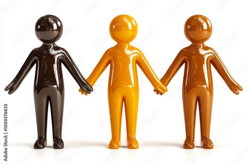 Poster 3d illustration of two metallic figures holding hands symbolizing partnership unity and collaboratio
