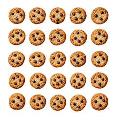 Obraz premium Delicious chocolate chip cookies isolated on transparent background.