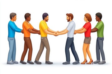Fototapeta premium 3D illustration of a group of diverse figures shaking hands symbolizing agreement partnership and collaboration in a professional and vibrant design