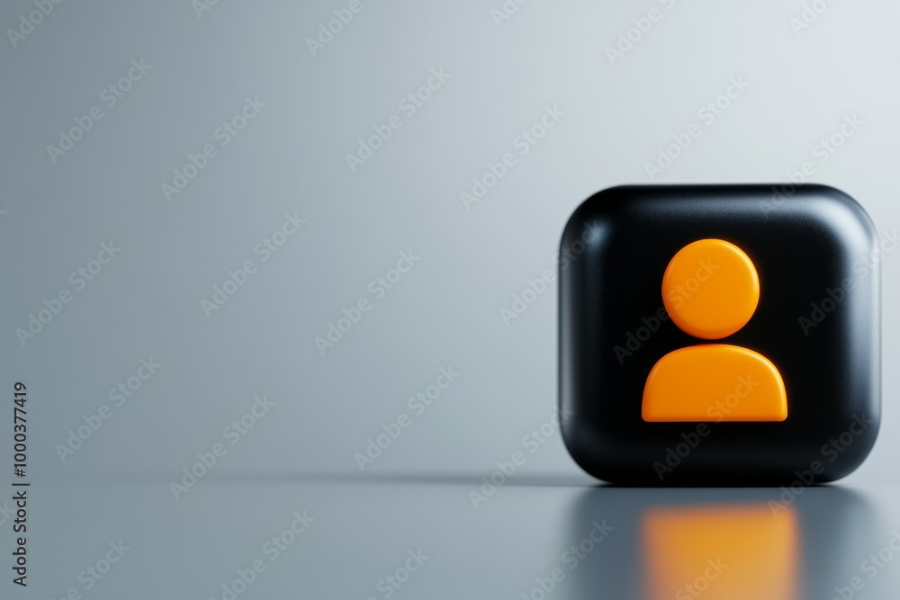 Poster 3d icon with a person silhouette in yellow against a black background symbolizing user profile ident