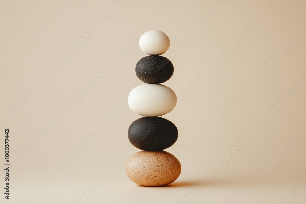 Poster a stack of balanced stones in neutral tones symbolizing harmony balance and tranquility in a minimal