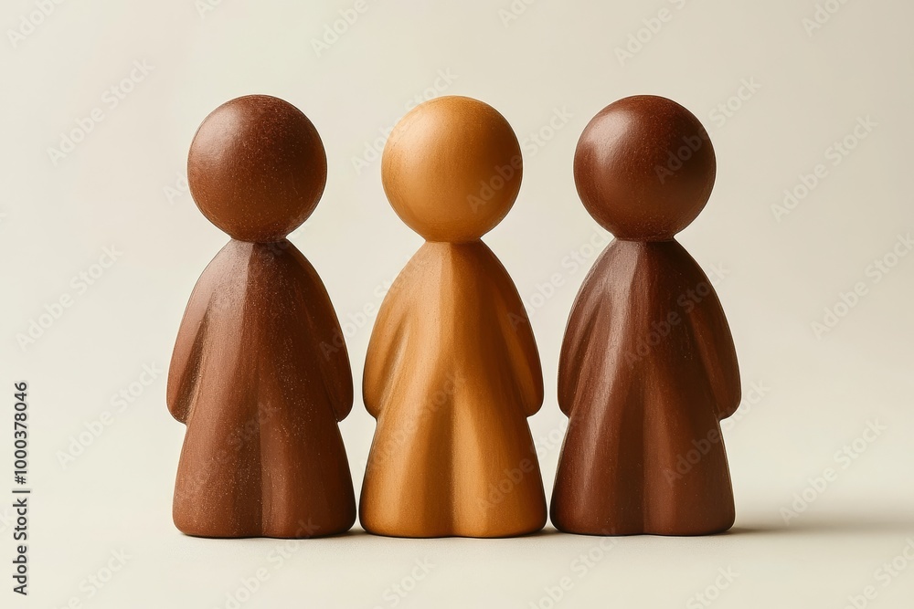 Poster wooden figures standing together symbolizing unity simplicity and togetherness in a natural minimali