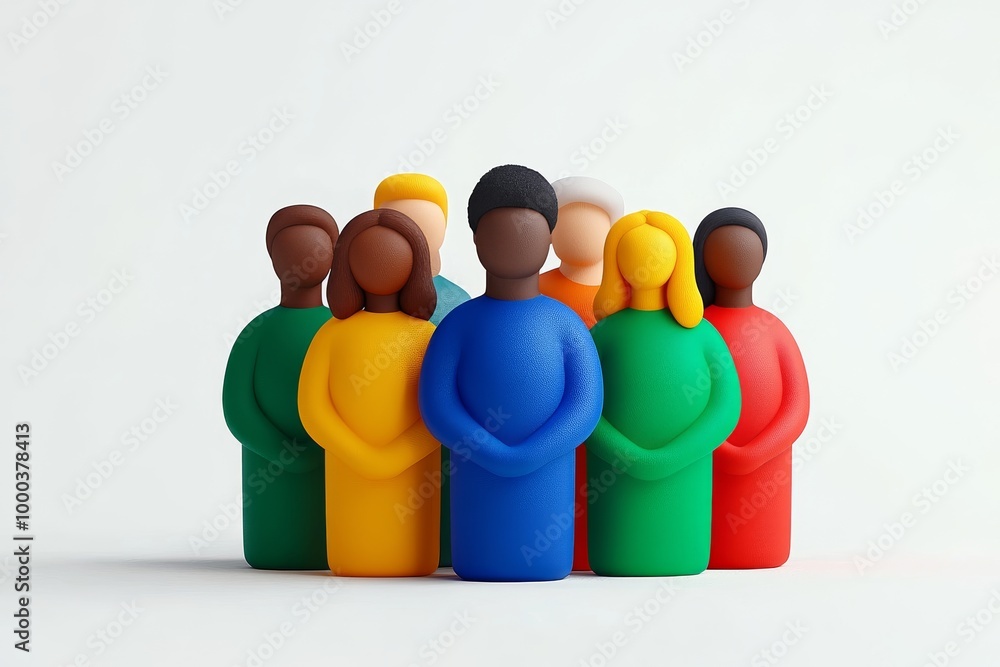 Poster 3d illustration of diverse characters standing in a circle symbolizing inclusion diversity and equal