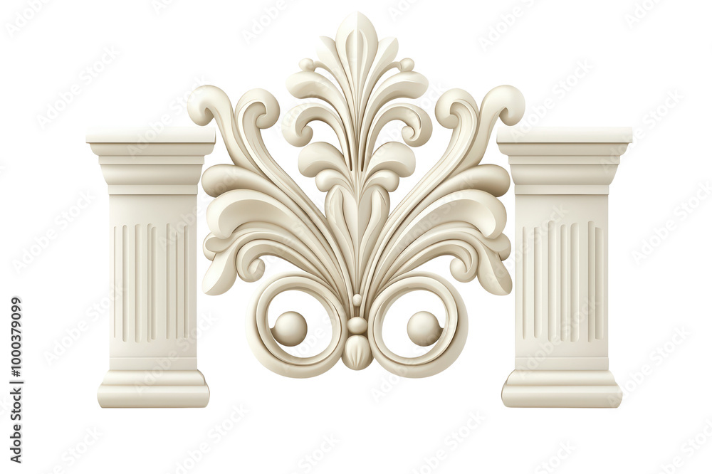 Poster intricate architectural design featuring elegant columns and decorative floral motifs isolated on tr