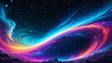 Obraz premium Cosmic galaxy background. Mysterious beautiful starry sky with nebula, swirl clouds, purple nd dark blue. Infinite space, universal, dreamy abstract illustration