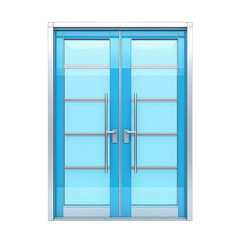 Obraz premium Modern blue glass double doors isolated on transparent background.