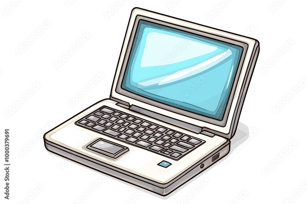 Poster open laptop illustration with a blank screen, ideal for tech-related projects isolated on transparen
