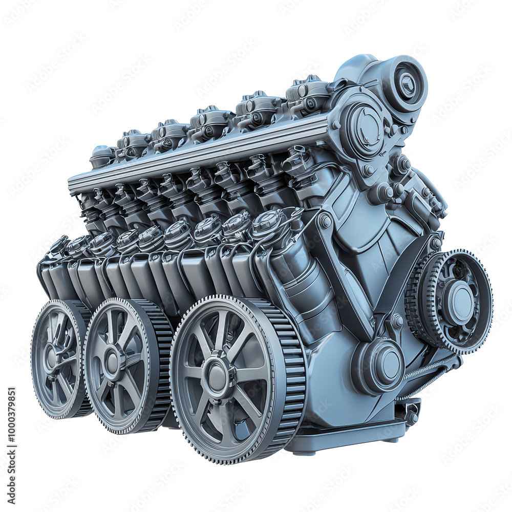 Poster realistic 3d rendering of a mechanical engine component isolated on transparent background.