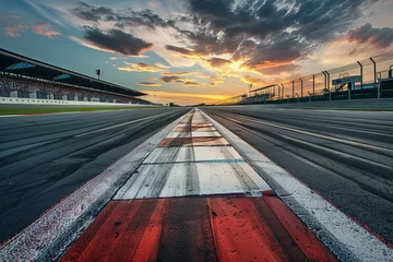  Empty motorsports racing track at sunset with dramatic sky and clouds © juliars