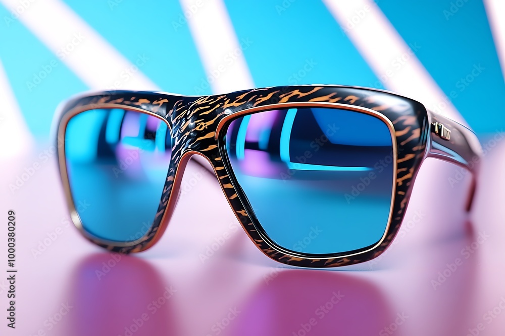 Poster 3d digital rendering of a pair of designer sunglasses, allowing users to interact with the glasses, 
