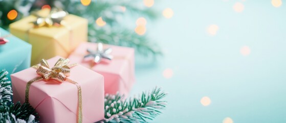 Merry Christmas and Happy New Year colorful soft pastel colors decorations