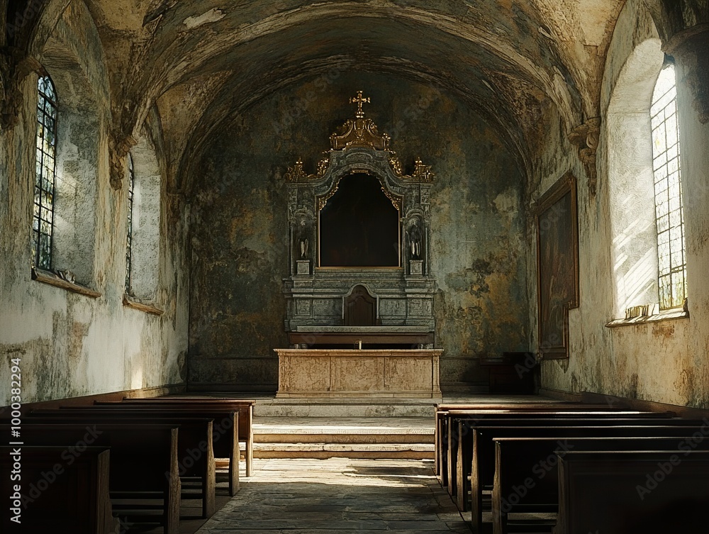 Sticker Sunbeams Illuminate the Interior of an Old Church