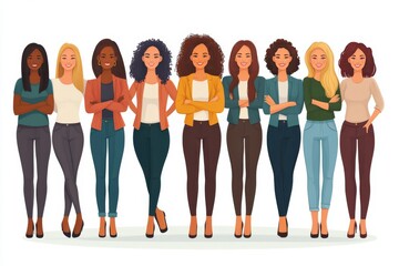 Stylized portrait of women standing confidently symbolizing empowerment self expression and unity in a bold and modern design
