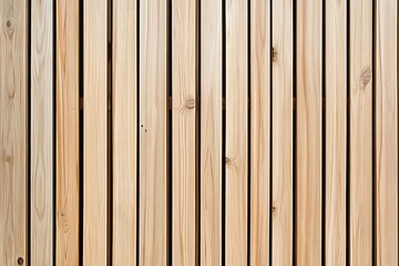 Naklejka premium Wall made of wooden panels. Vertical wooden slats for facade cladding. Timber stripes made of beige pine. A modern plank surface for interior and exterior design. 