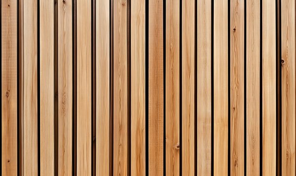  Wall made of wooden panels. Vertical wooden slats for facade cladding. Timber stripes made of beige pine. A modern plank surface for interior and exterior design. 