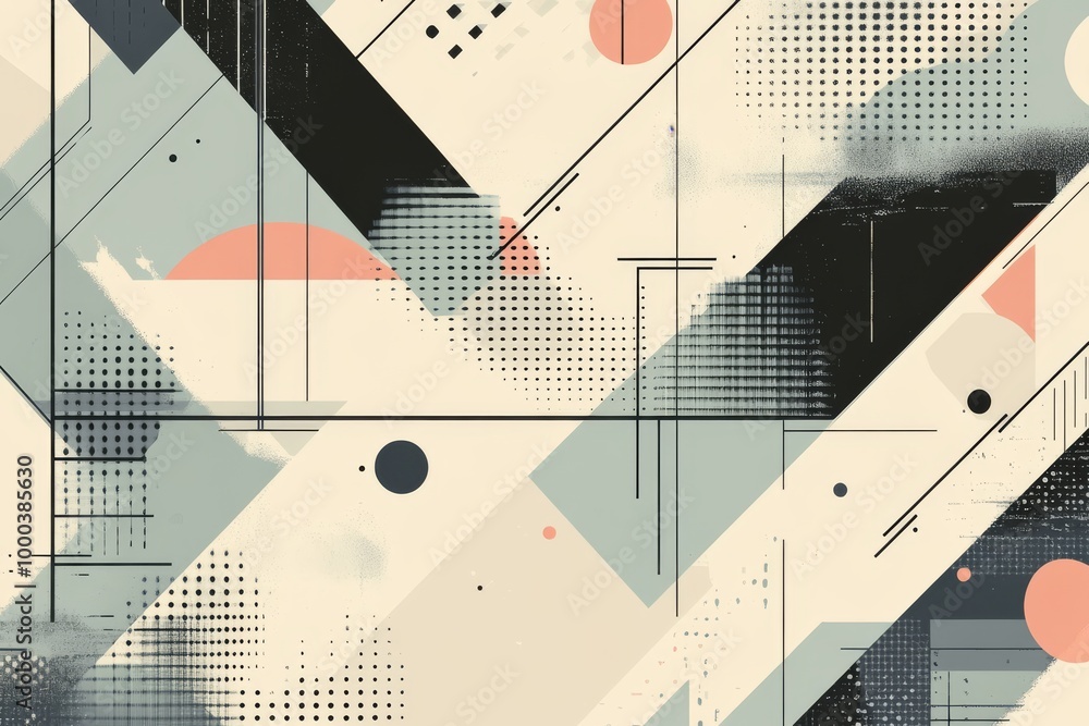 Poster abstract geometric illustration with overlapping shapes and lines symbolizing complexity balance and