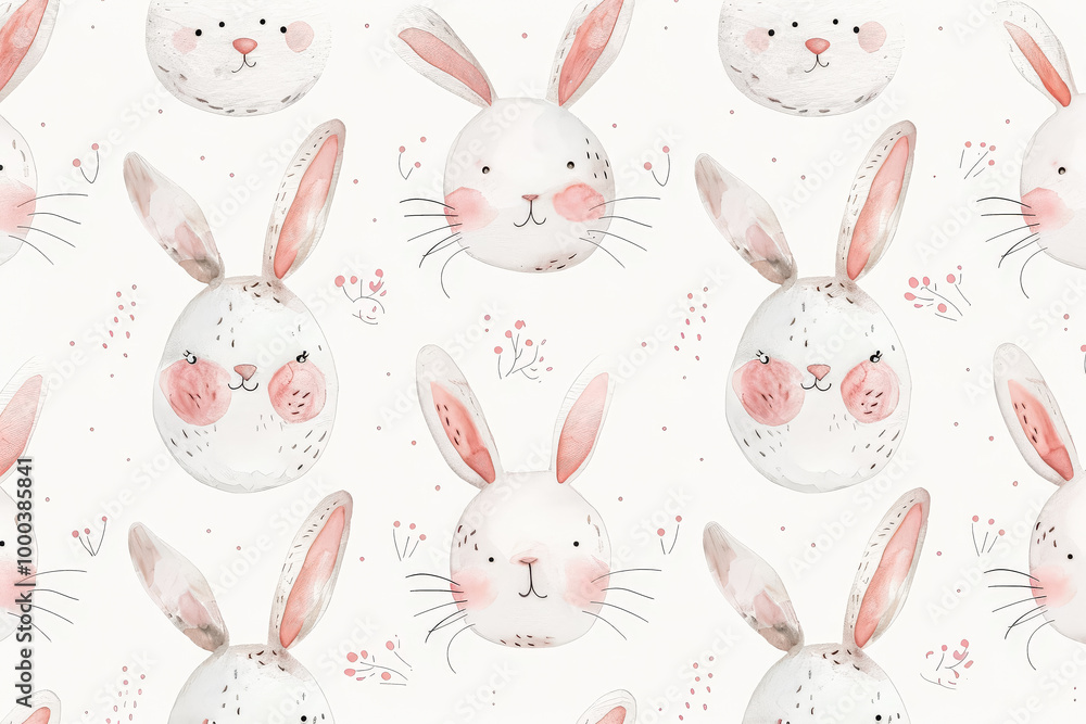 Poster bunch of rabbits with different colors and sizes. the rabbits are all smiling and looking at the cam