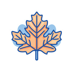 Single autumn leaf in a minimalist line art style with orange and blue accents.