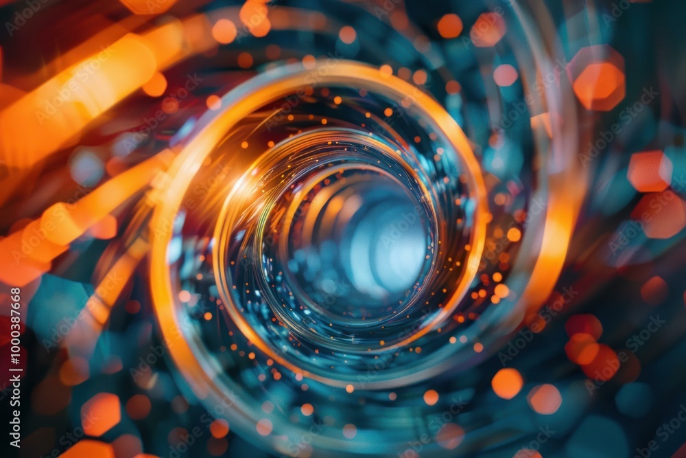 Poster abstract orange and blue swirl creating tunnel effect with bokeh