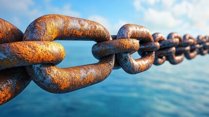 A chain is shown in the water with a blue sky in the background