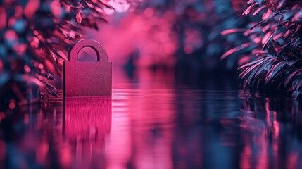 A shiny red lock is floating in a pond