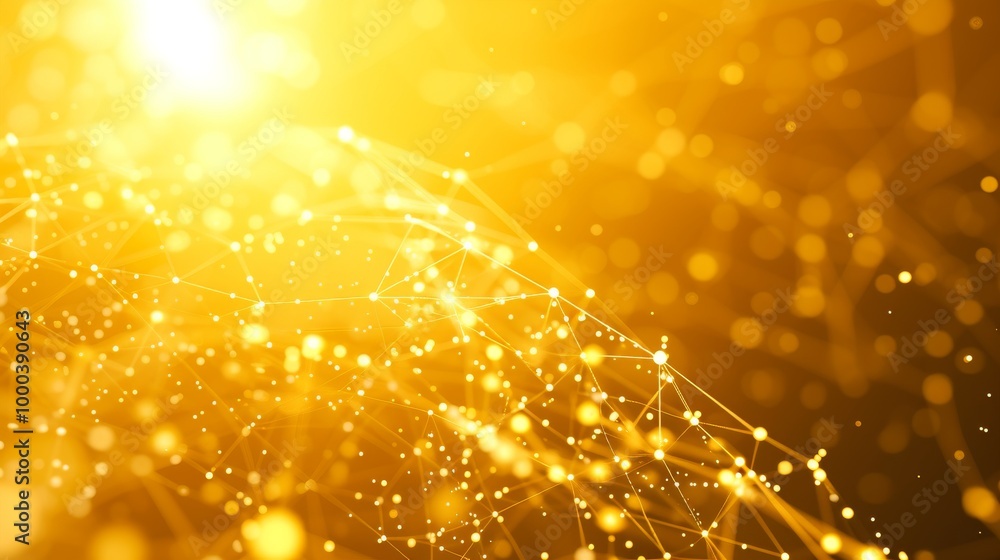 Poster a vibrant abstract background showcasing glowing golden particles interconnected by fine lines, crea