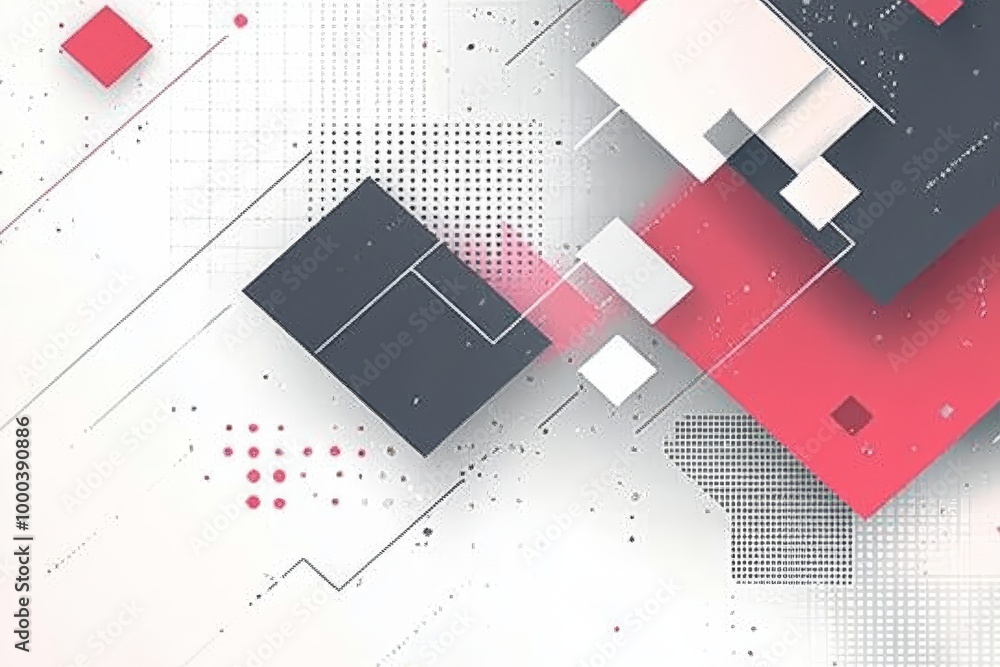 Poster abstract geometric design with red white and gray shapes symbolizing structure balance and modernity