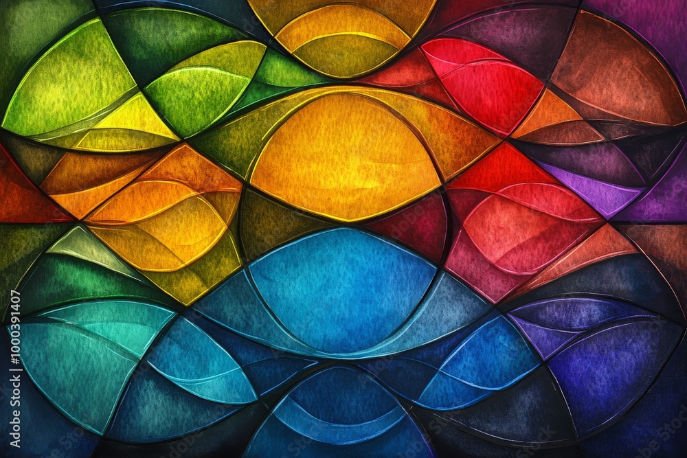 Aufkleber vibrant abstract mosaic pattern with interwoven geometric shapes in a spectrum of colors symbolizing