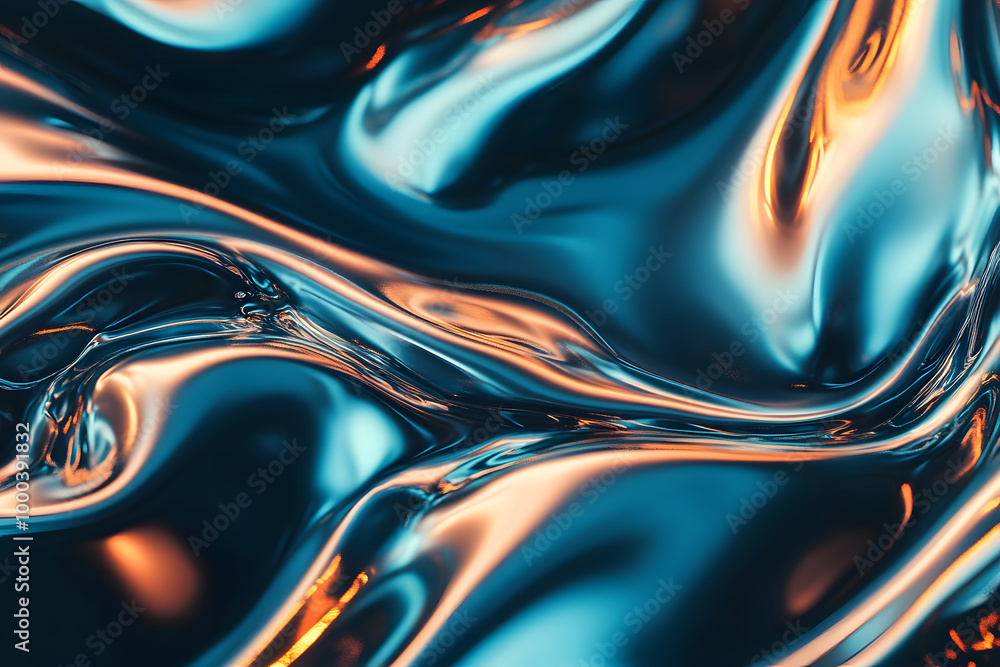 Poster silver metallic liquid texture. abstract background in the form of liquid shiny metal. glossy chrome