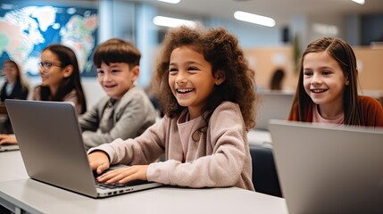 Fototapeta premium modern kids education with laptop in primary class,