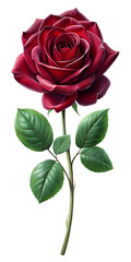Red Rose on a Long Stem Isolated Without Background