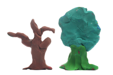 Plasticine in shape tree, modeling clay isolated on white, clipping